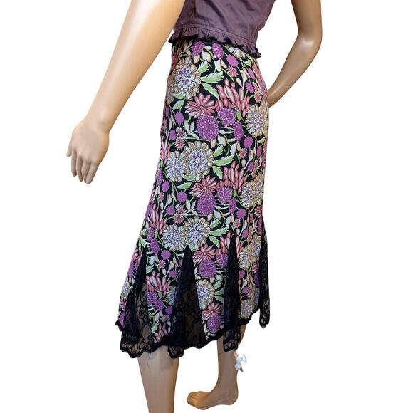 VTG Spenser Jeremy 100% Silk Skirt SZ 6 Floral Lace Fairy Whimsigoth Romantic - Picture 5 of 14